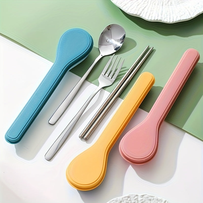 Portable Cutlery Set Stainless Steel Chopsticks Spoon Fork Student Outdoor Three-Piece Set Company Gift for Customers Spoon Portable Cutlery Storage Box Set Outdoor Travel Three-Piece Set Spoon Soup Spoon