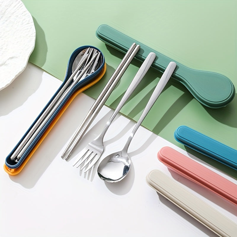 Portable Cutlery Set Stainless Steel Chopsticks Spoon Fork Student Outdoor Three-Piece Set Company Gift for Customers Spoon Portable Cutlery Storage Box Set Outdoor Travel Three-Piece Set Spoon Soup Spoon