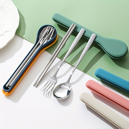 Portable Cutlery Set Stainless Steel Chopsticks Spoon Fork Student Outdoor Three-Piece Set Company Gift for Customers Spoon Portable Cutlery Storage Box Set Outdoor Travel Three-Piece Set Spoon Soup Spoon