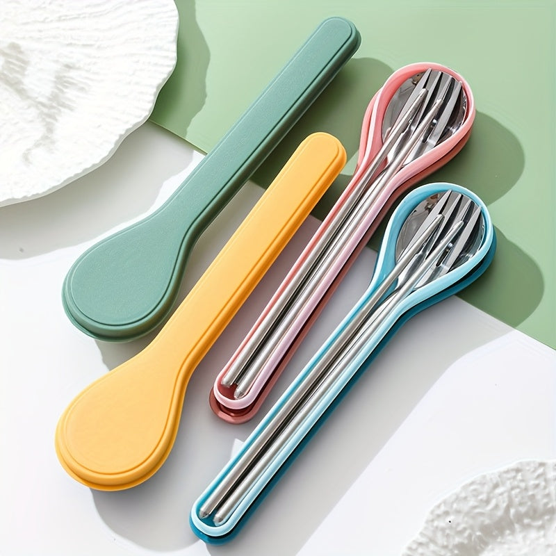 Portable Cutlery Set Stainless Steel Chopsticks Spoon Fork Student Outdoor Three-Piece Set Company Gift for Customers Spoon Portable Cutlery Storage Box Set Outdoor Travel Three-Piece Set Spoon Soup Spoon