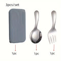 3pcs/Set Stainless Steel Spoon Fork Set, Short Handle Small Round Spoon Auxiliary Food Home Travel Tableware, Ice Cream Spoon Dessert Spoon, Easy And Durable, Home Travel Essential Tableware Set