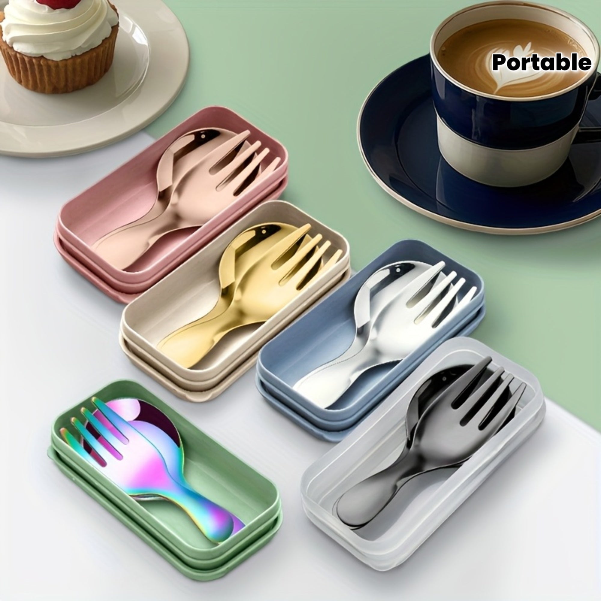 [Short-handle round soup spoon] 3pcs Stainless Steel Portable Cutlery Set | Short-handle Round-head Spoon, Fork, Ice Cream Spoon | Boxed