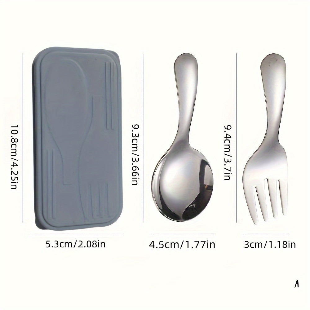3pcs/Set Stainless Steel Spoon Fork Set, Short Handle Small Round Spoon Auxiliary Food Home Travel Tableware, Ice Cream Spoon Dessert Spoon, Easy And Durable, Home Travel Essential Tableware Set