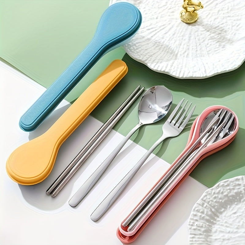 Portable Cutlery Set Stainless Steel Chopsticks Spoon Fork Student Outdoor Three-Piece Set Company Gift for Customers Spoon Portable Cutlery Storage Box Set Outdoor Travel Three-Piece Set Spoon Soup Spoon