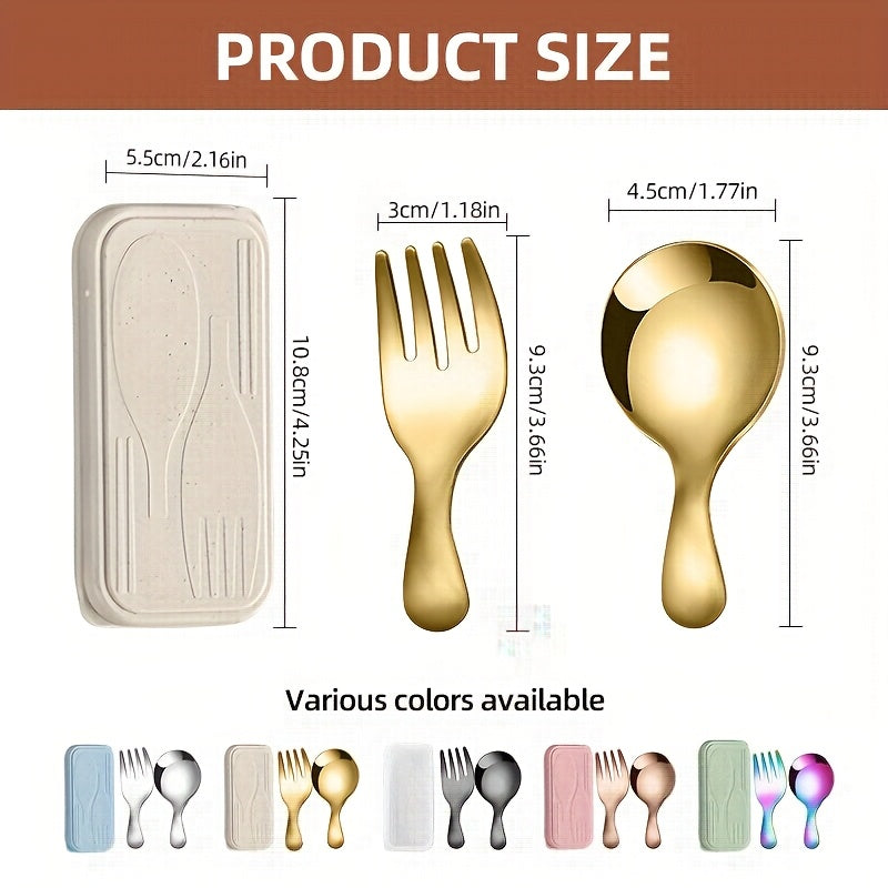 [Stainless Steel | Portable] 3pcs Stainless Steel Fork & Spoon Set | Portable, Durable, Easy-Clean | Colorful Lid Boxes for Coffee, Tea, Desserts, Fruits - Outdoor, Camping, Travel, Office Use - Multiple Colors Available, Office Essentials | Vibrant Lid B