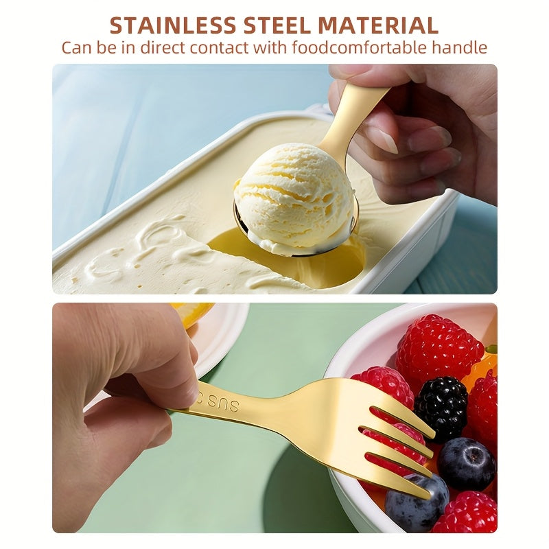 [Stainless Steel | Portable] 3pcs Stainless Steel Fork & Spoon Set | Portable, Durable, Easy-Clean | Colorful Lid Boxes for Coffee, Tea, Desserts, Fruits - Outdoor, Camping, Travel, Office Use - Multiple Colors Available, Office Essentials | Vibrant Lid B
