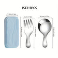 [Stainless Steel | Portable] 3pcs Stainless Steel Fork & Spoon Set | Portable, Durable, Easy-Clean | Colorful Lid Boxes for Coffee, Tea, Desserts, Fruits - Outdoor, Camping, Travel, Office Use - Multiple Colors Available, Office Essentials | Vibrant Lid B