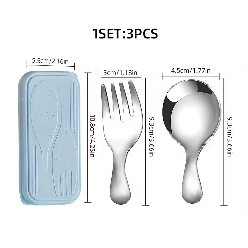 [Stainless Steel | Portable] 3pcs Stainless Steel Fork & Spoon Set | Portable, Durable, Easy-Clean | Colorful Lid Boxes for Coffee, Tea, Desserts, Fruits - Outdoor, Camping, Travel, Office Use - Multiple Colors Available, Office Essentials | Vibrant Lid B