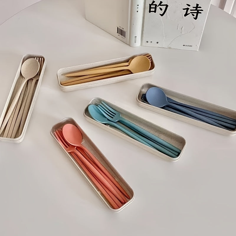 [Portable Travel Use] 4pcs Portable Wheat Straw Tableware Set, Easy to Clean And Store, Resistant to Falling, Suitable for Students, White Collar, Blue Collar, Outdoor Dinner Travel Use