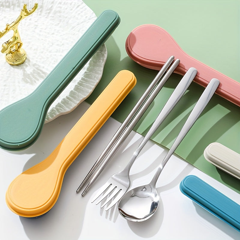 Portable Cutlery Set Stainless Steel Chopsticks Spoon Fork Student Outdoor Three-Piece Set Company Gift for Customers Spoon Portable Cutlery Storage Box Set Outdoor Travel Three-Piece Set Spoon Soup Spoon